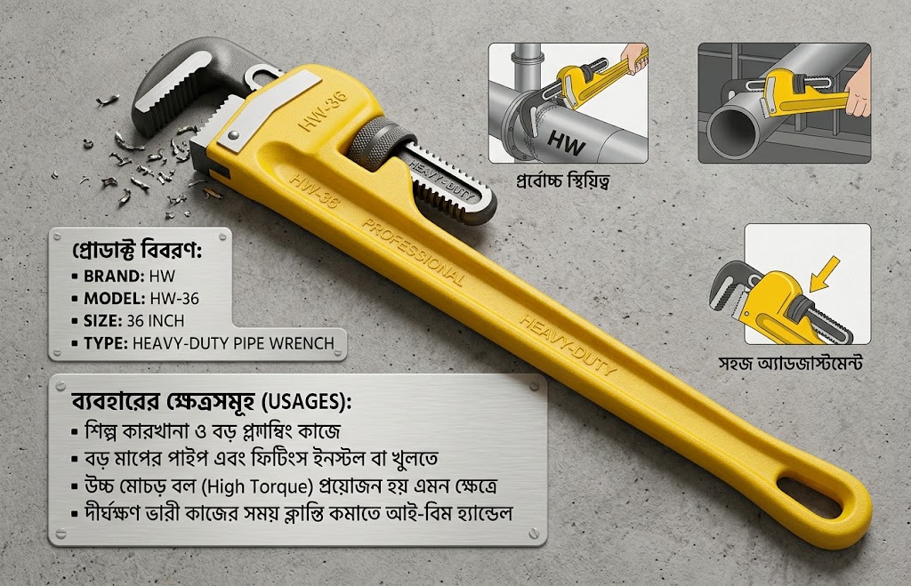 Wrench Pipe / পাইপ রেঞ্জ/ Pipe Wrench/Wrench/HW-PW-36